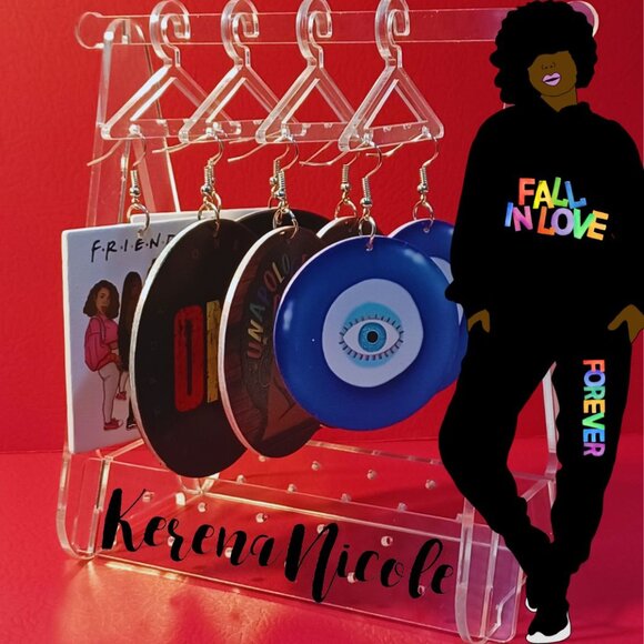 ONE LOVE Power Fist GYR Rectangle Statement Dangle Wood Earrings - Picture 2 of 5